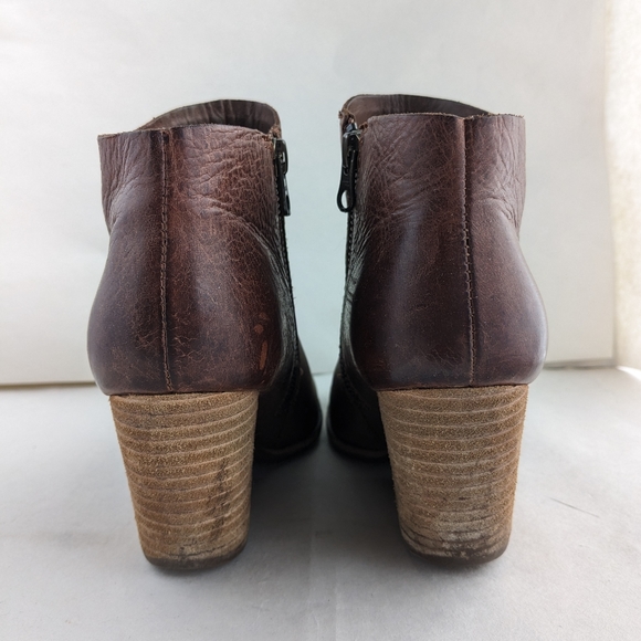Korkease Natalya Stacked Wedge Bootie Brown Leather Zipper Boot Women's Size 6 - Picture 5 of 13